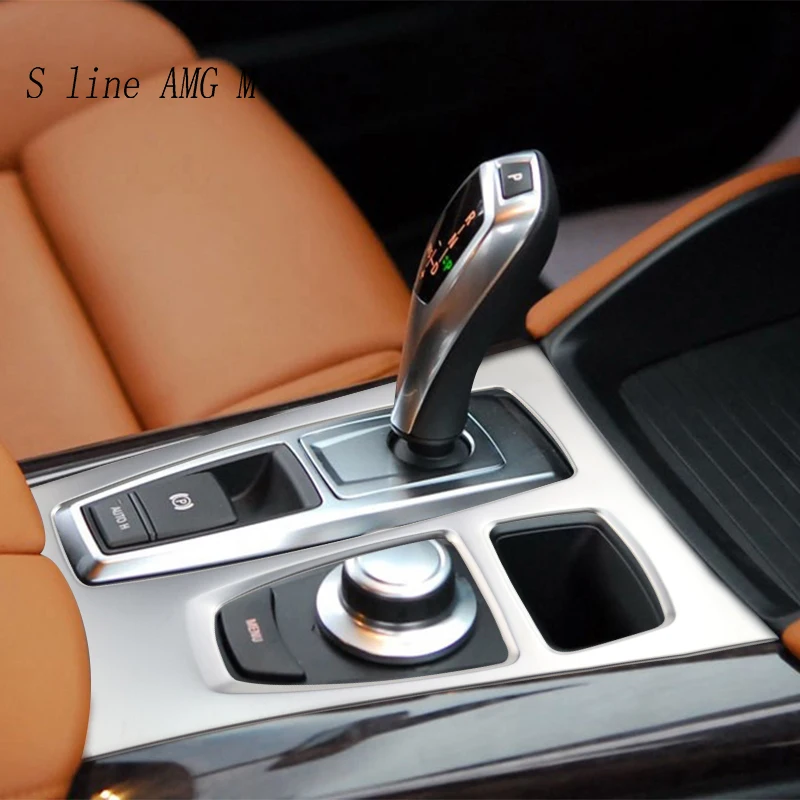 

Car Styling Multimedia Handrest Panel Covers Cup Holder Trim Auto Stickers For BMW X5 X6 E70 E71 stainless steel Accessories