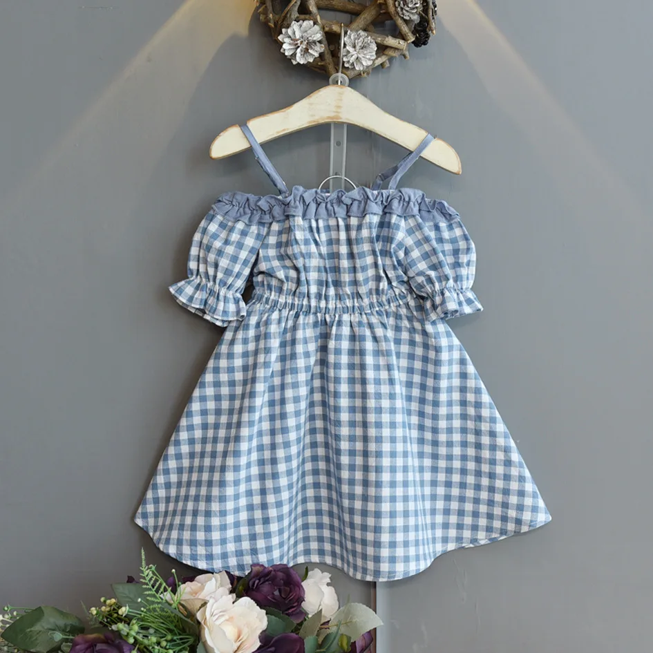 

Girls' dresses 2022 new summer children's one-shoulder plaid western style suspender princess dress pink dress