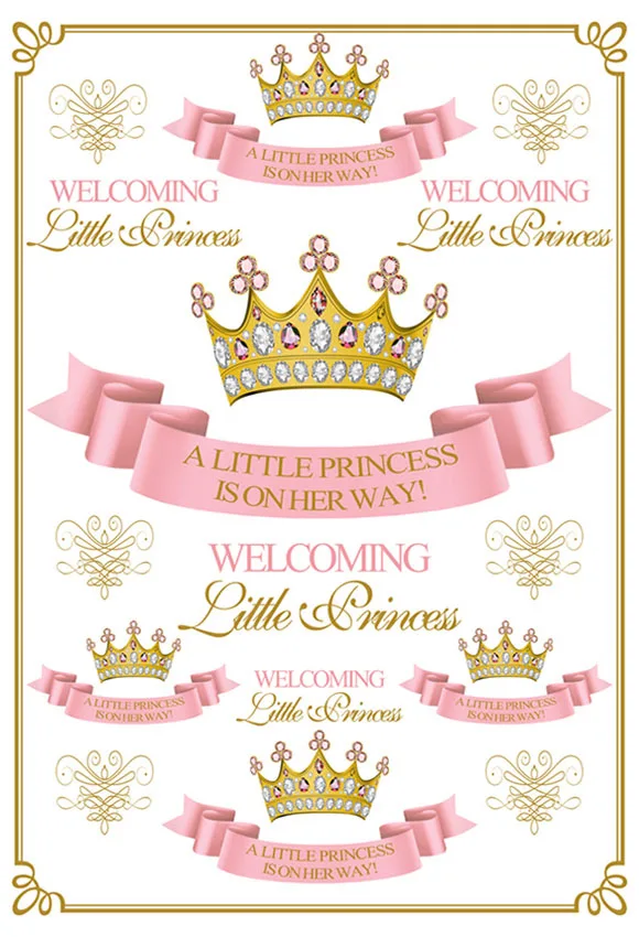 

5X7 футов Розовая белая маленькая принцесса приветственная корона золотая девочка душ пользовательский фото студия фон винил 220 см X 150 см