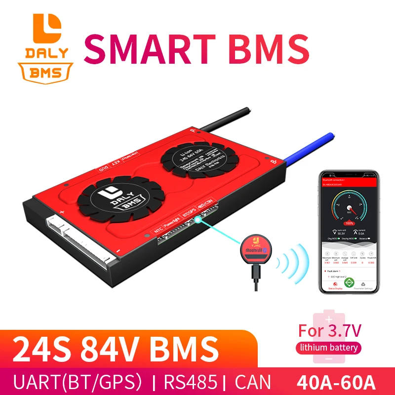

Защитная плата Daly 3,7 V 18650 smart BMS 24S 84V 30A 40A 50A 60A для литий-ионного, литиевого, литий-ионного, литиевого, балансирующего, Bluetooth, приложение для ПК, п...