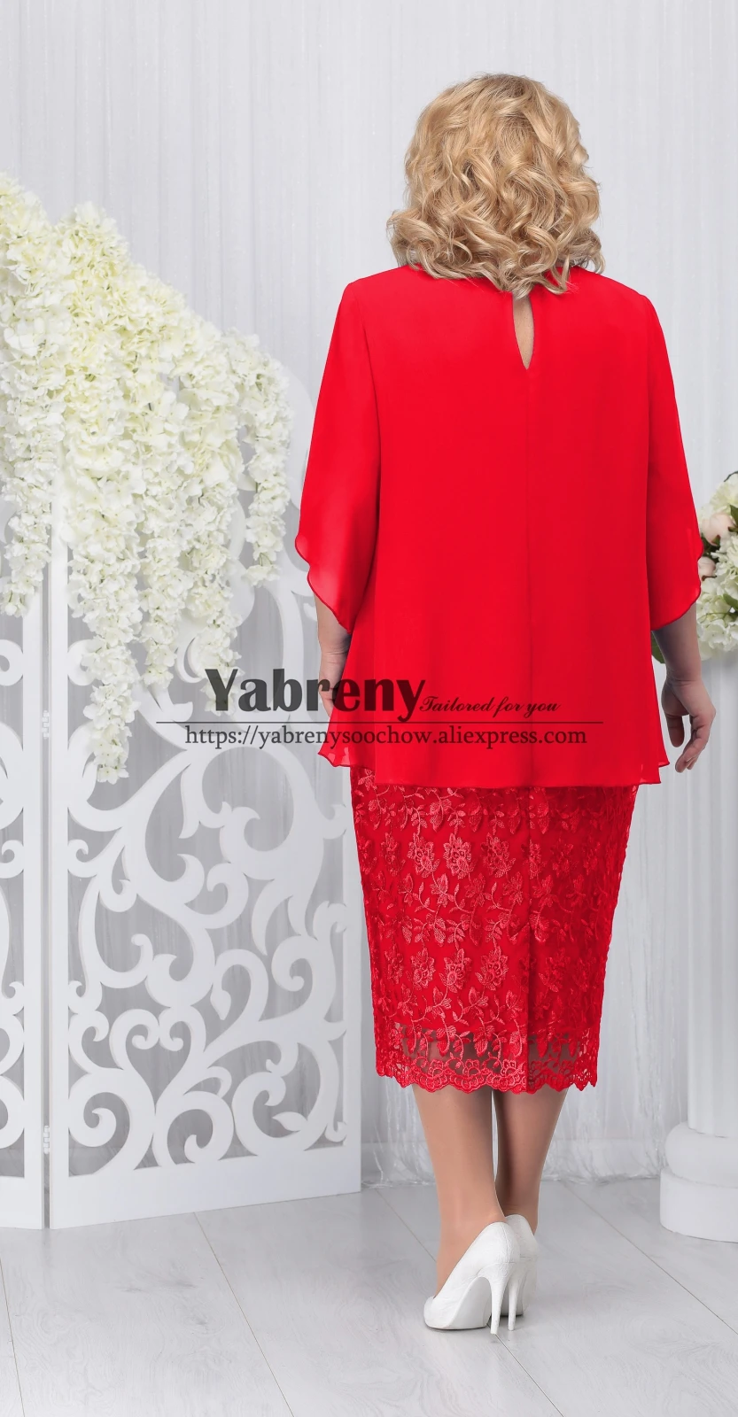 

New style Plus size Elegant Tea-Length Mother of the bride Dress Dark Navy