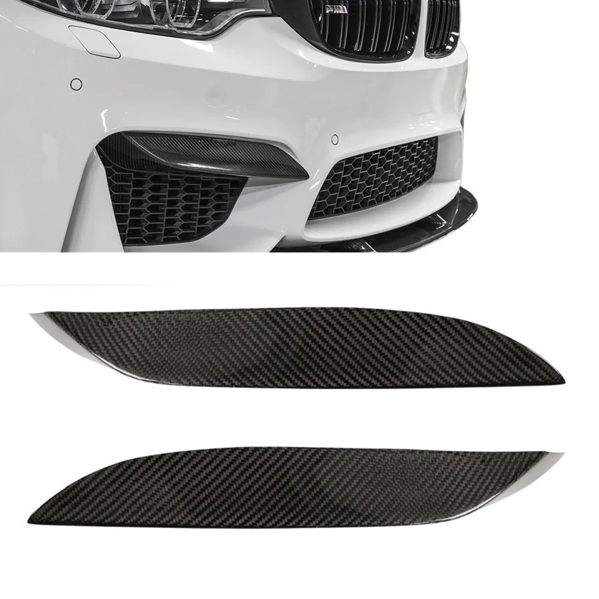 

Диффузор для переднего бампера автомобиля из углеродного волокна, 2 шт., верхний боковой разветвитель, отделка для губ для BMW F80 M3 F82 F83 M4 2015-2018
