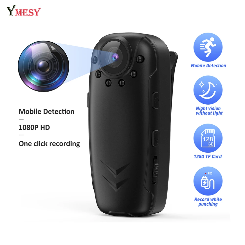 

Ymesy Recording Camera 1080P HD Wearable IR-Cut Night Vision Infrared Lamp Action Cam TF Card 1500mAh Battery Video Recorder