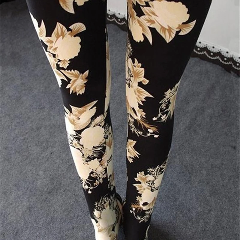 

New Rose Flower Printed Leggings Fashion Sexy Women Lady Slim High Elastic Cotton Pants Multiple Colors Styles Trousers In Stock