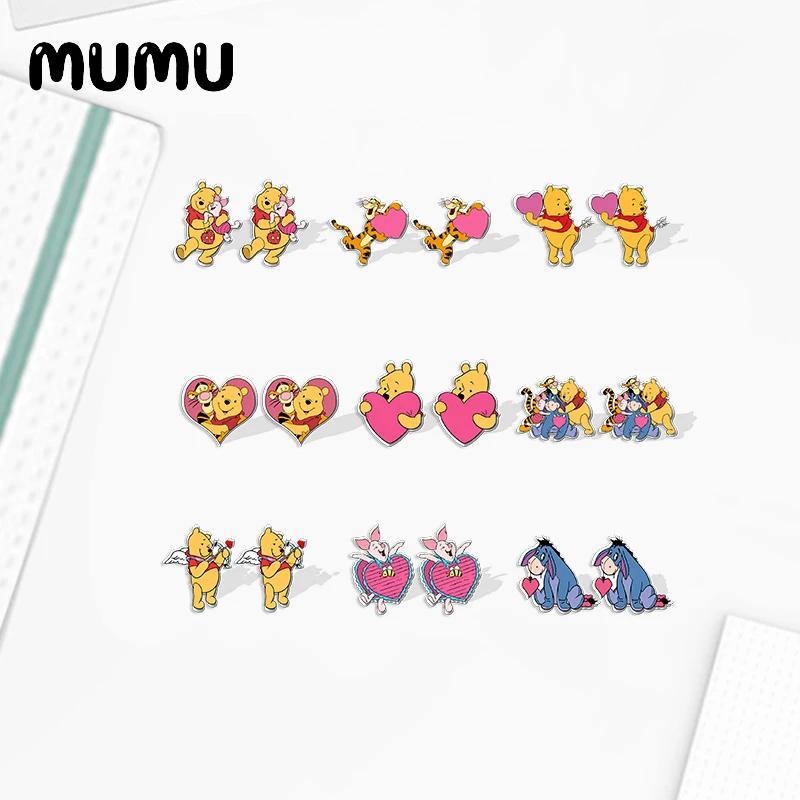 2021 новые серьги-гвоздики в виде Винни-Пуха День Святого Валентина акриловые