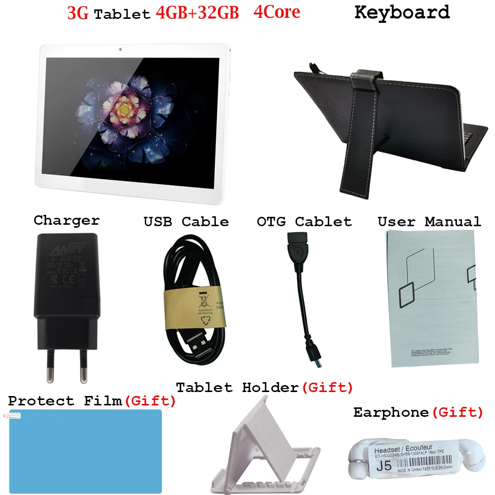 Add Keyboard 10,1 дюймов планшет Четырехъядерный 4 ГБ ОЗУ 32 Гб ПЗУ 1280 800 ips Android 7,0 gps Bluetooth FM Wifi планшеты ПК 3g телефонные звонки - Комплект: Add Keyboard