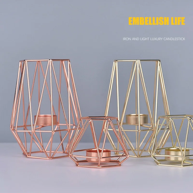 Nordic Light Luxury Candle Holder Golden Iron Candle Holder Rose Gold European Romantic Candle Cup Table Decoration