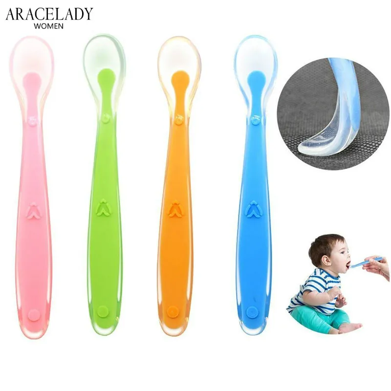 Детские мягкие силиконовые ложки конфетного цвета посуда для кормления детей