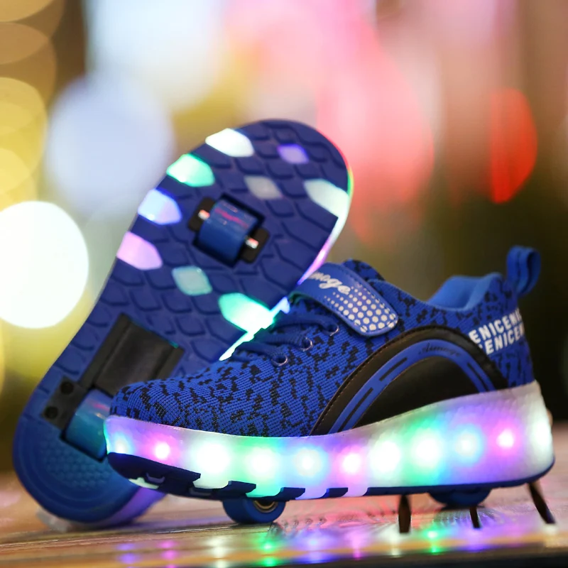 Светящиеся кроссовки с двумя колесами; Heelies; Светодиодный светильник; обувь для катания на роликах для детей; детская обувь с подсветкой; обувь для мальчиков и девочек; светильник унисекс