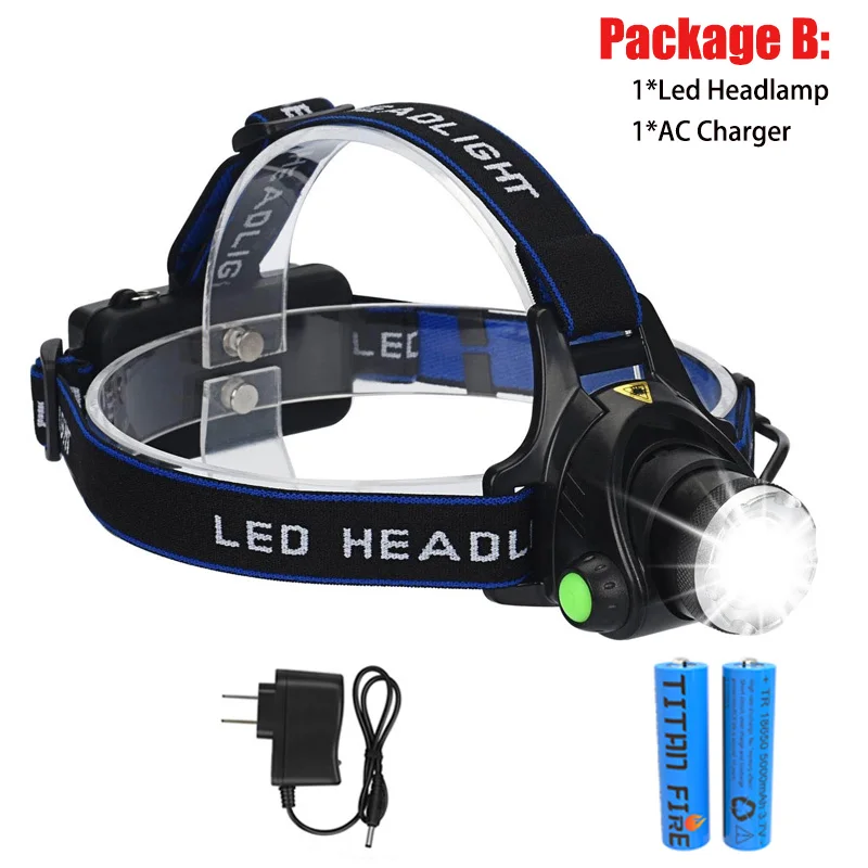 Packge B TL900 светодиодный налобный фонарь Перезаряжаемые T6/L2/V6 фара увеличить Водонепроницаемый головной светильник вспышки светильник Три светильник переключатель режимов зарядка через usb - Emitting Color: Packge B