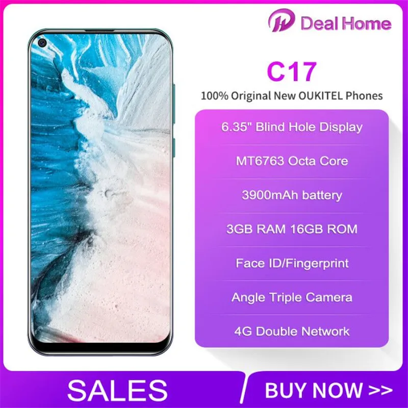 Oukitel C17 Triple Rear Cameras 6.35” Smartphone MT6763 Octa Core Android 9.0 3GB 16GB 3900mAh Fingerprint Face ID Mobile Phone |