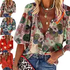 Женская блузка с коротким рукавом и цветочным принтом, летняя дышащая рубашка с воротником-стойкой и пуговицами на застежке, уличная одежда