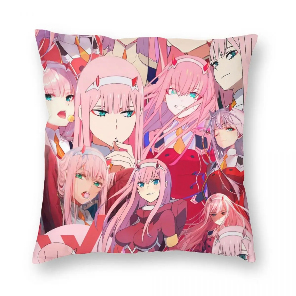 Квадратный чехол для подушки с коллажем Zero Two полиэстеровый льняной бархатный