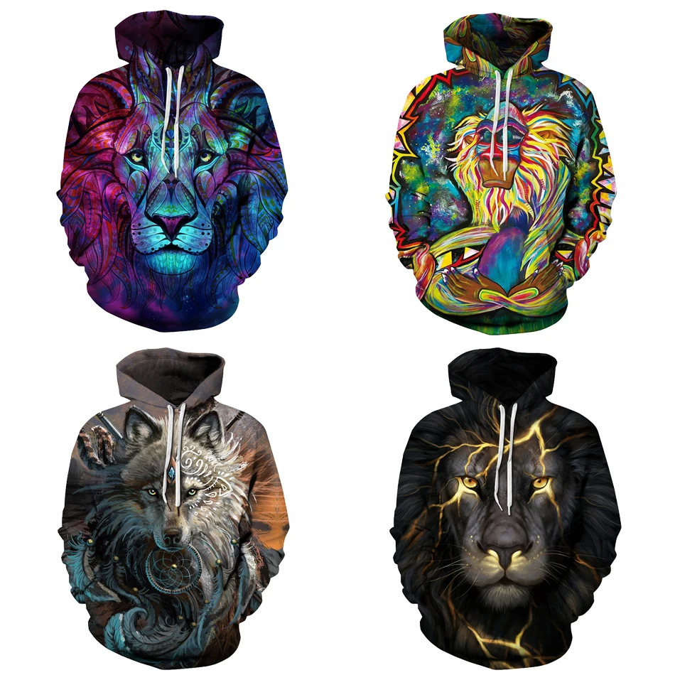 

2021 New King Of The Forest 3D Realistic Pattern Hoodie Hip Hop Funny Autumn Streetwear Hoodies Sweatshirt For Couples Clothes