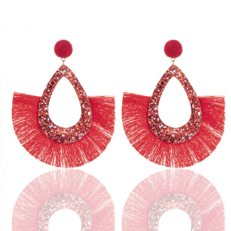 

Drop Earring Candy Color Long Tassel Water Drop Exquesite Sequins Graceful Bohemian Style Hollow Out 1Pair Girls Colours Seaside