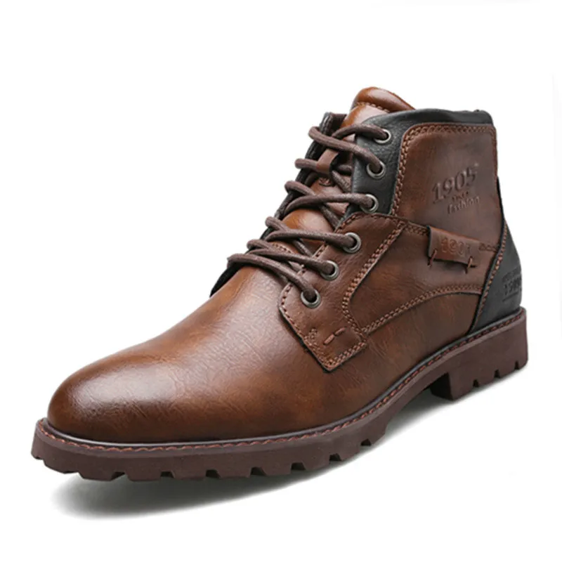 

Men Work Boots Leather Spring Autumn Vintage Style Ankle Boots Men Lace Up Footwear Fashion Casual Shoes Botas Hombre km90