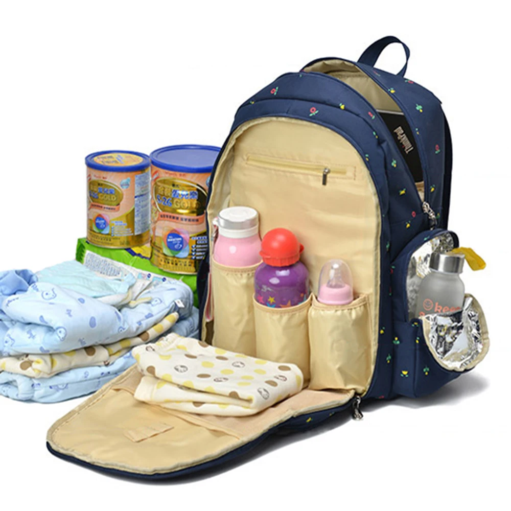 

Hot Sale Multifunctional Baby Bag For Mom Large Capacity Floral Printed Waterproof Nappy Maternity Diaper Backpack Brand