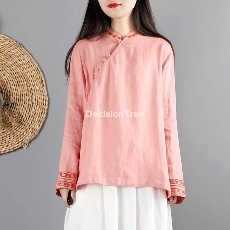

2022 cotton camisa china mujer chinese style flower print blouse women qipao shirts chinese style hanfu top linen tang blouse