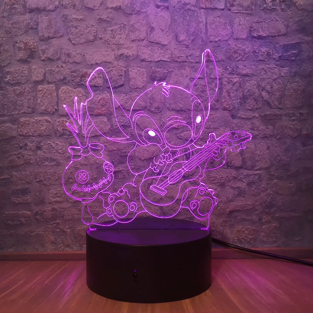 Ститч собака прикроватный мультфильм 3D иллюзия Лампа Спальня настольный ночник