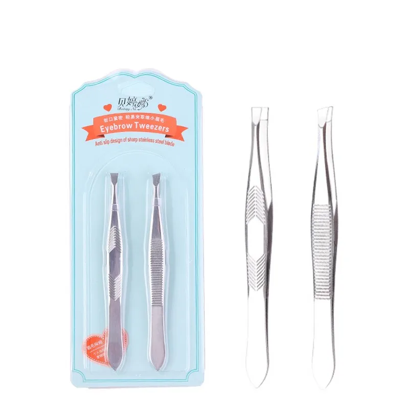 2pc/set Hair Removal Tweezers Stainless Steel Eyebrow Tweezers Slanted Metal Tip Point Face Harmless Makeup Beauty Tool Sliver