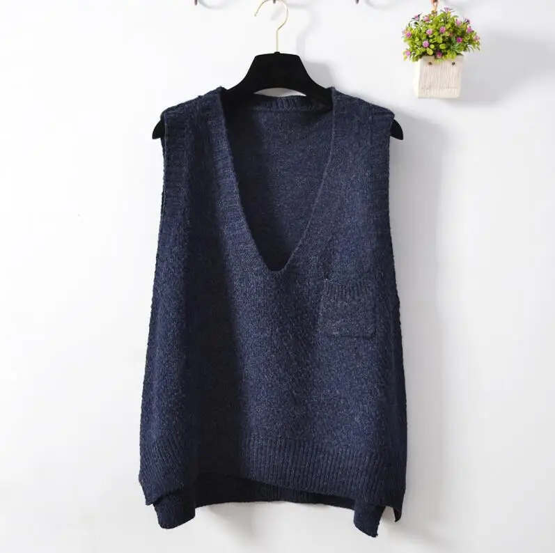navy blue Свободный жилет Весенняя женская вязаная кофта без рукавов осенний Повседневный пуловер без рукавов с v-образным вырезом жилет женский - Цвет: navy blue