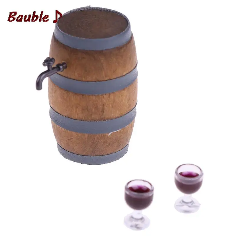 1:12 Miniature Wine Beer Barrel Cask Keg and Glass Set for Dolls House DecorationScale Dollhouse Accessories |