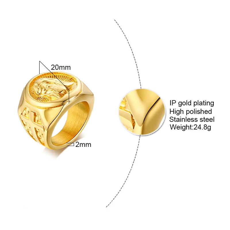 Мужское кольцо в стиле рок Золотое из нержавеющей стали фирменное с надписью Jesus