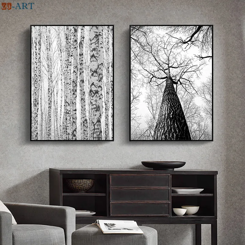 Черно белая Картина на холсте современное настенное искусство природный плакат