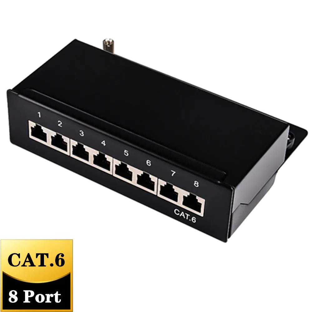 

Mini Desktop Cat6 8-port Patch Panel Full Shielded RJ45 Computer Network Distribution Frame Available Wall Mounting RJ 45 Jack