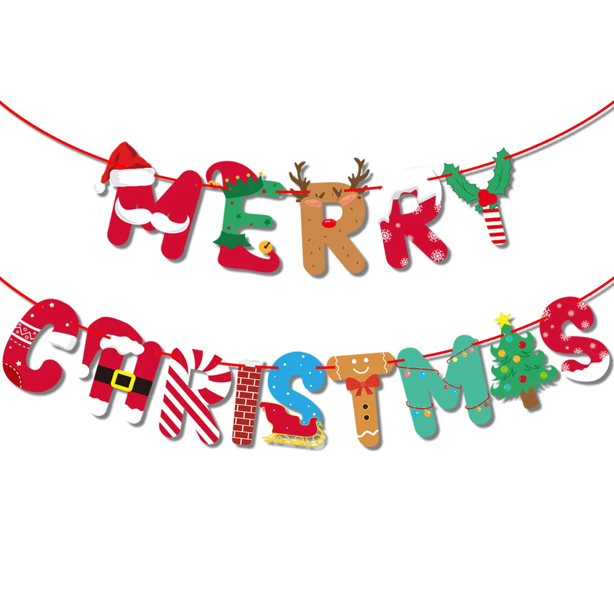

Merry Christmas Eve Party Background Wall Decoration Holiday Xmas Theme Pattern Letter Paper Flag Layout Supplies