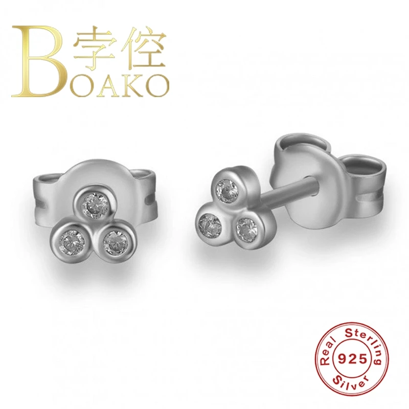 

BOAKO 925 Sterling Silver Stud Earrings Piercing Earrings For Women Triangle Fashionable Zircon Fashionable Diamond