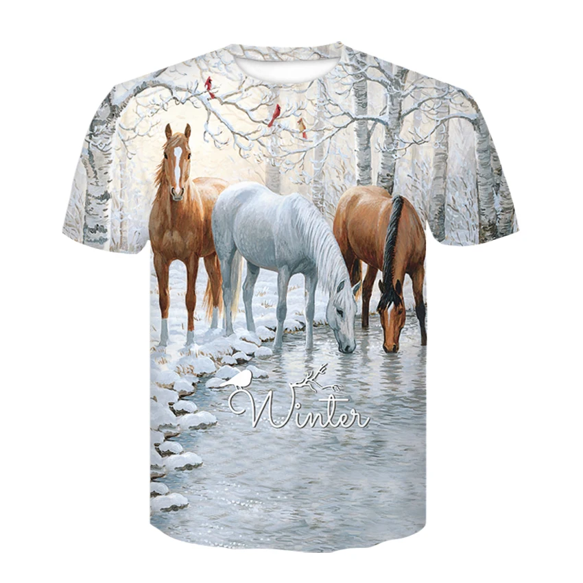 

Round neck short sleeve shirt, summer 2021, 3d fashion, high quality, horse, head, street, clothing