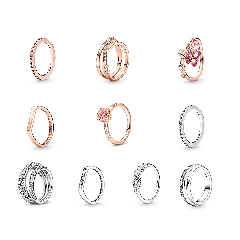 

925 Sterling Silver Women Finger Ring Rose Gold Big Butterfly Sparkling Crystal Diy Round Ring For Women Wedding New Style