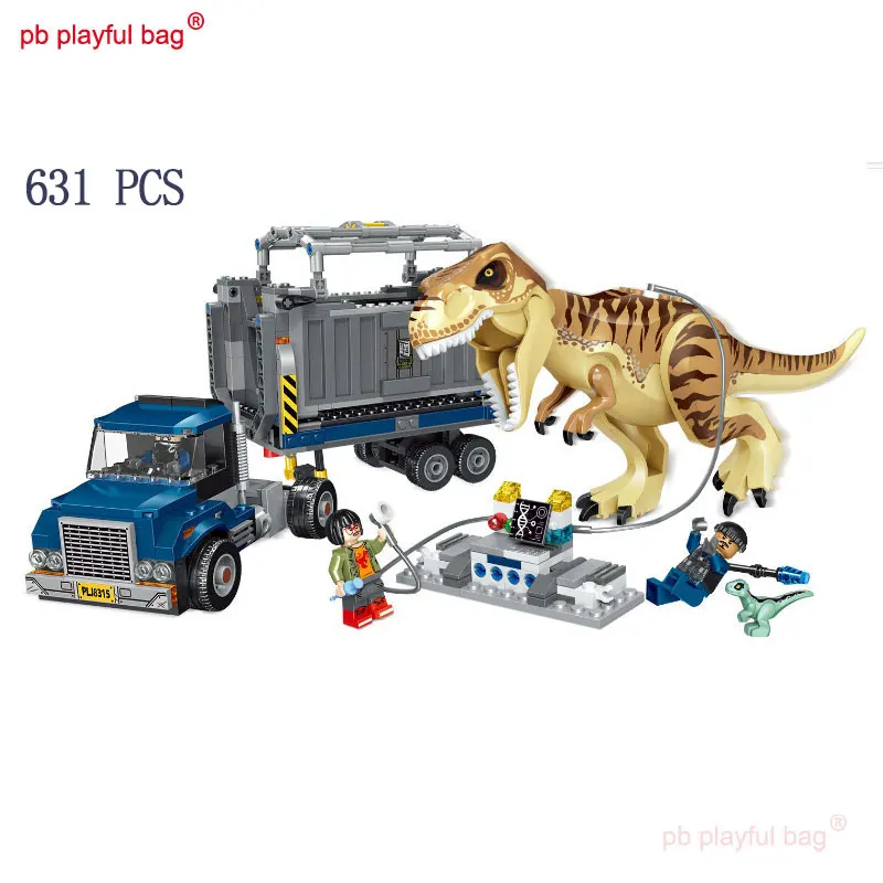 

PB Playful bag Tyrannosaurus Transporter Jurassic dinosaur assembled building blocks 631pcs children's educational toys UG18