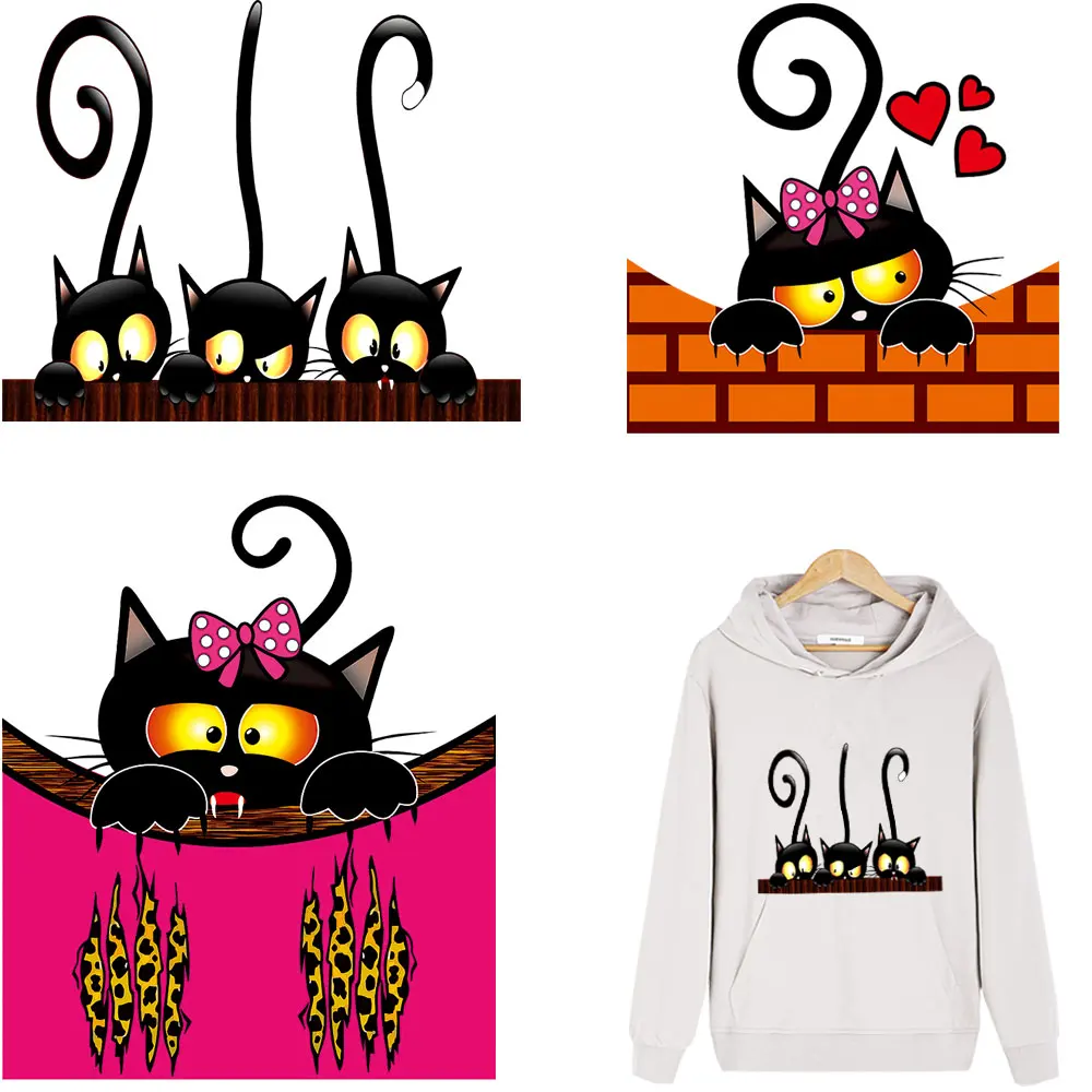 

New Cat Patch Iron On Transfer For Clothes Thermal Sticker Transfert Thermocollants T-Shirt Jacket Washable Iron On Parches