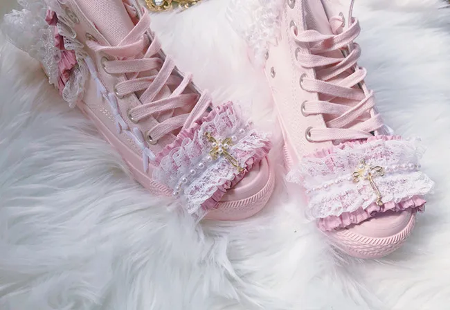 

Ручной работы Милая парусиновая обувь свежий светильник розового цвета на шнуровке; Женская обувь на шнуровке; Обувь в стиле «лолита» 2021 се...