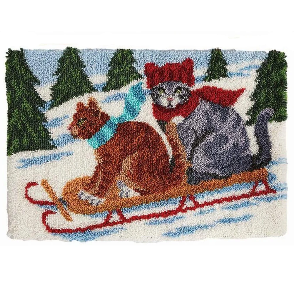 

Latch Hook Rug Kits for Adults with Printed Cartoon Cat Canvas DIY Tapestry Kits Rug Making Kit Crocheting Embroidery Set
