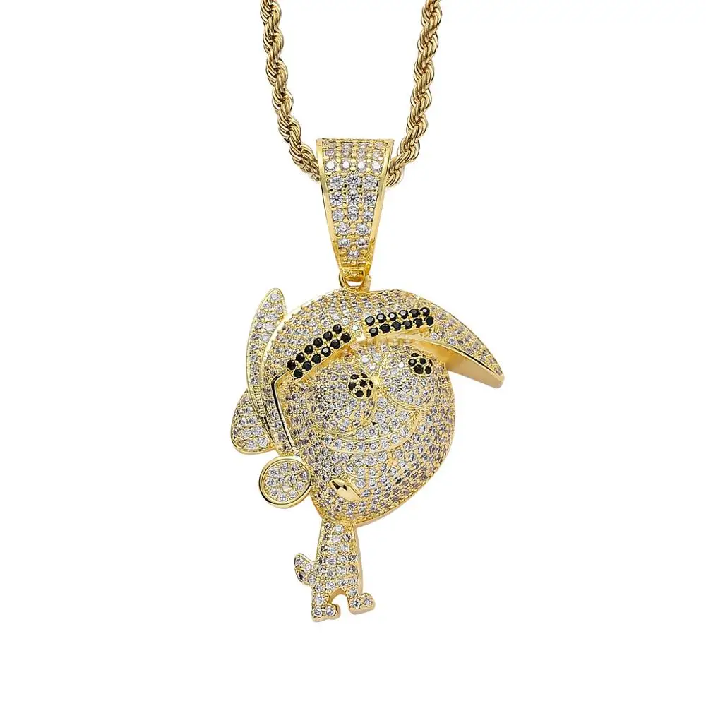 

Cartoon The Fairly OddParents Character Timmy Zircon Pendant Rope Chain Necklace Men Iced Out CZ Stone Pendant Hiphop Jewelry