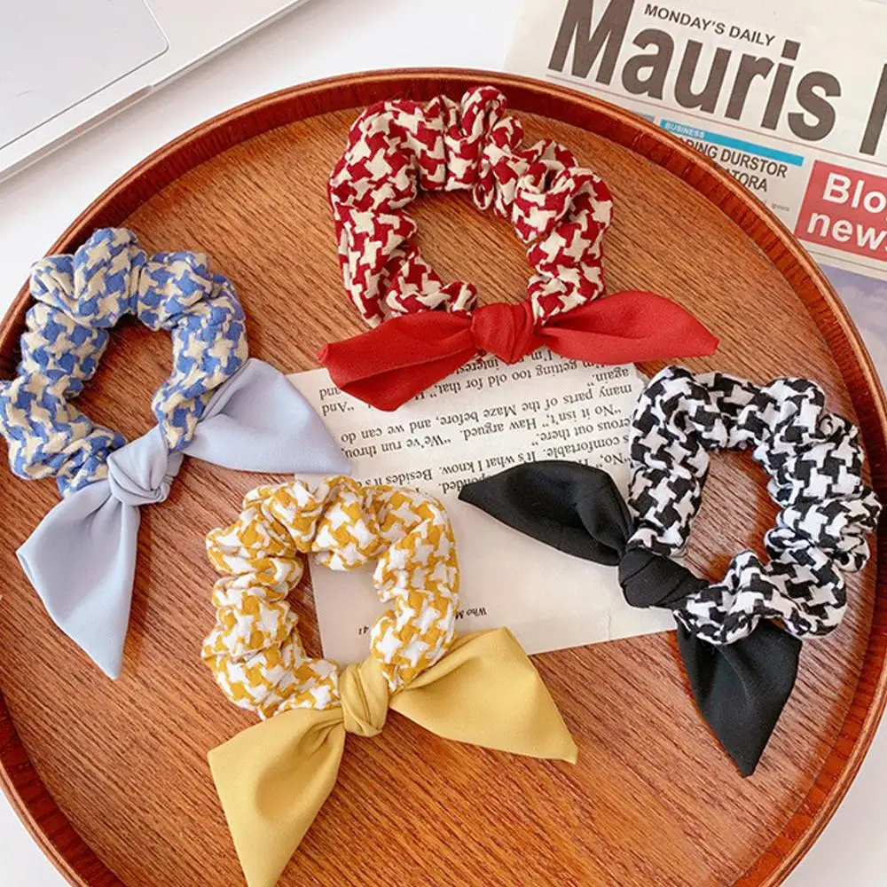 

French Style Plaid Pattern Scrunchies Retro Girls Hair Rope Rabbit Ear Bow Knotted Elastic Hair Band Ponytail Hair Accessories