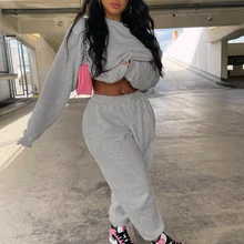Women Tracksuit 2 Two Piece Set Solid Long Sleeve Sport Sweat Suit Loose Plus Size Loung Wear Set Gym Clothing Matching Sets (1)