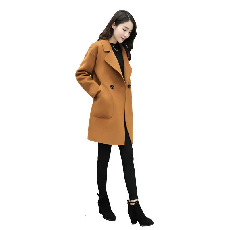 

Woolen Coat Women's Mid-length Autumn and Winter Korean Version of The Large Size Woolen Coat Loose, Thin and Small Foreign