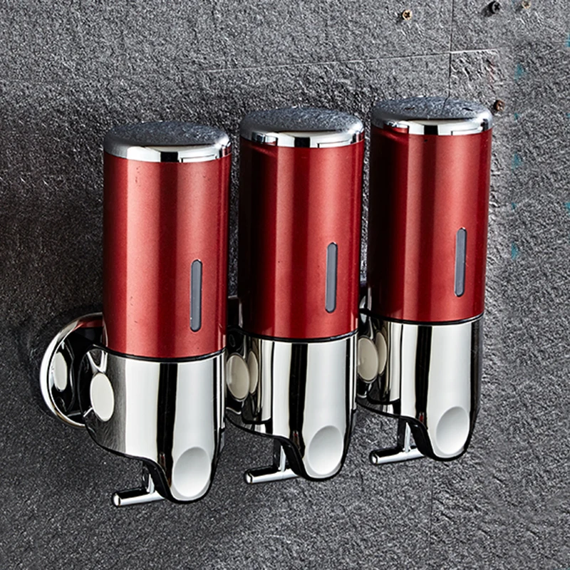Red 1500ml Luxury 1500ml SoapDispenser Wall Mount 3 Heads ABS Electroplated Shampoo Dispenser Punch Selection for Bathroom Accessories - Цвет: Red 1500ml