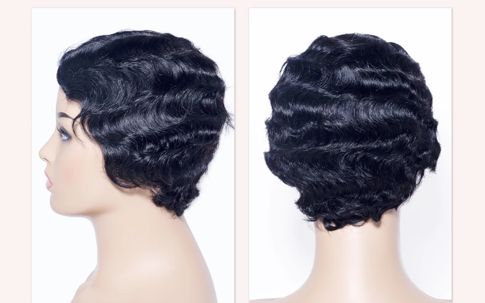 SSH Non-Remy человеческие волосы короткие Pixie Cut парик 1920's стрижка флэппер для женщин короткий палец волна ретро стиль парик косплей