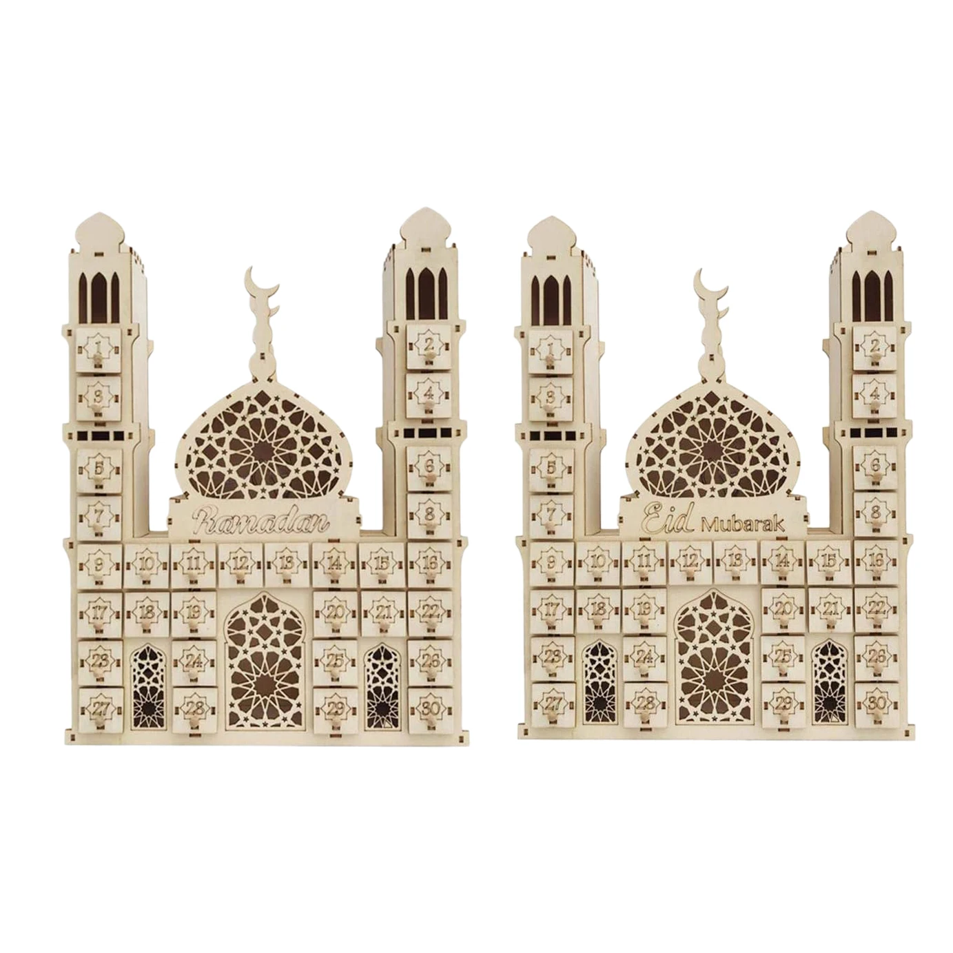 

ИД Мубарак с обратным отсчетом календаря DIY деревянные украшения на Рамадан деревянный небольшой конфеты подарочные пакеты с выдвижными ящ...