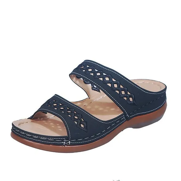 

On A Wedge Shoes For Girls Ladies' Slippers Low Big Size Cute Soft PU Hoof Heels Slides Scandals Rome Casual Rubber Floral Embro