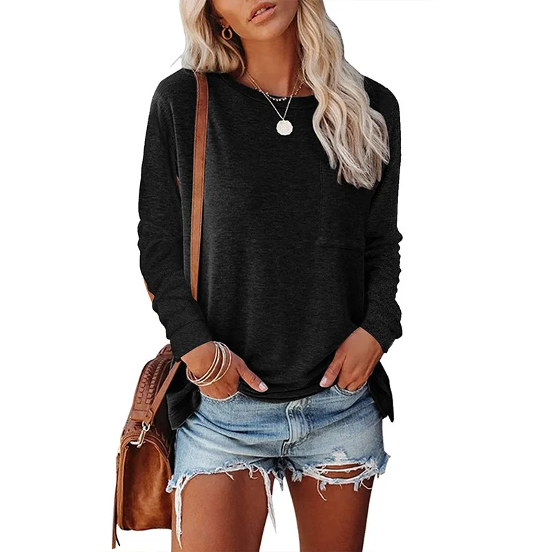 

Shirts Women Solid O Neck Blouse Shirt Cotton Long Sleeve T-Shirts Casual Women Top Basic Office Lady Female Blouses Plus Size