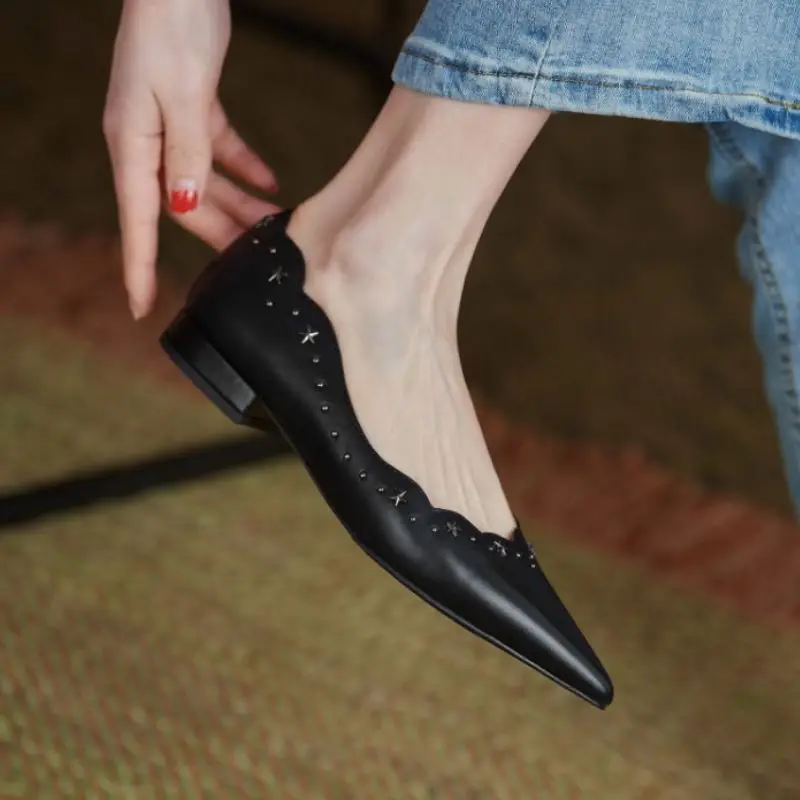 

RIZABINA Size 33-40 Women Flats Shoes Real Leather Fashion Spring Shoes Woman Pointed Toe Casual Daily Lady Office Footwear