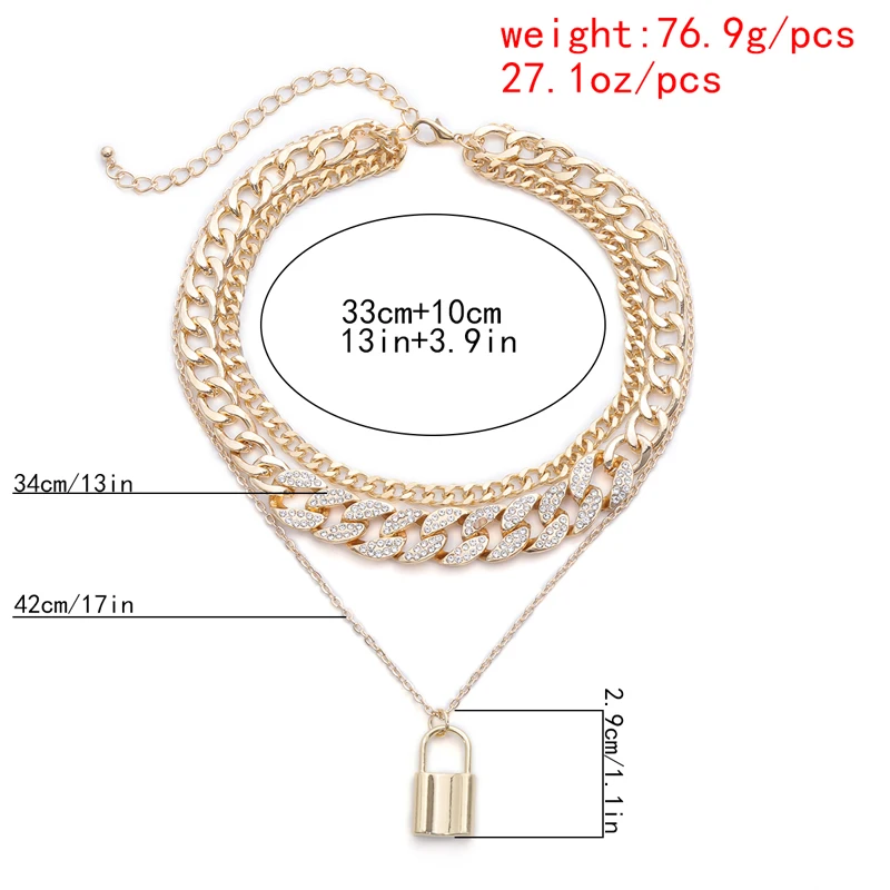 

Fashion Multilayer Rhinestone Necklace For Women High Quality Cuban Chain Crystal Clavicle Chain Pendant Female Hip Hop Jewelry