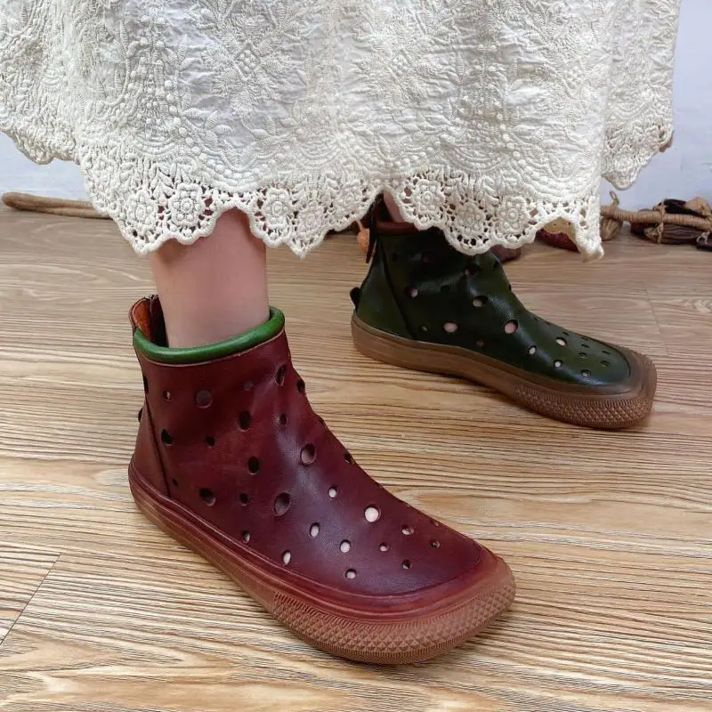 

YourSeason Genuine Leather Shoes Ladies Summer Boots Zip Vintage Concise Female Platform 2021 New Hollow Sandals Handmade