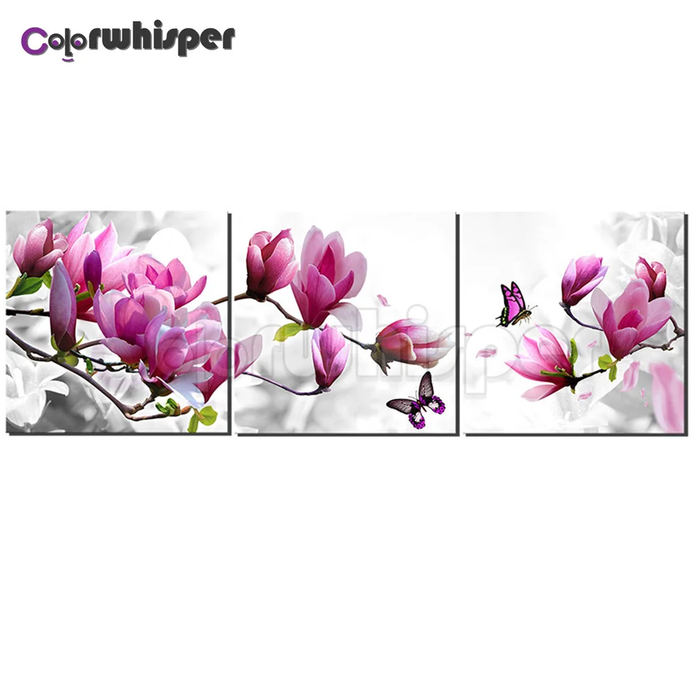

3PCS Diamond Painting Full Square/ Round Drill Magnolia Flowers 5D Daimond Painting Mosaic Cross Stitch Crystal Triptych Z134